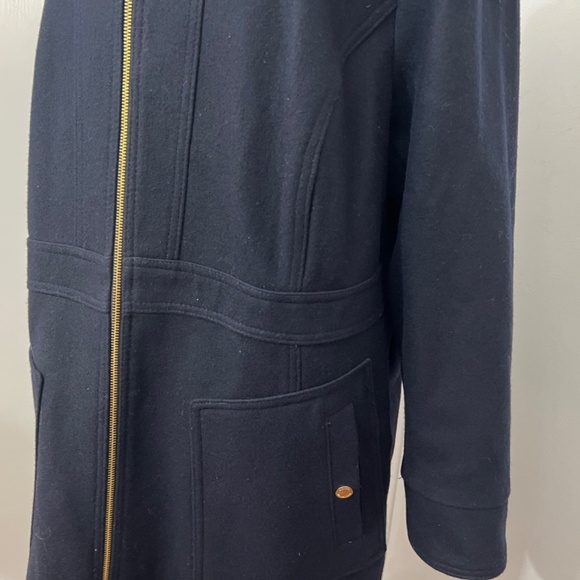 MICHAEL KORS Zip-Up Removable Hood Wool Coat Women Deep Black Lined Goldcolor 1X - Picture 3 of 16